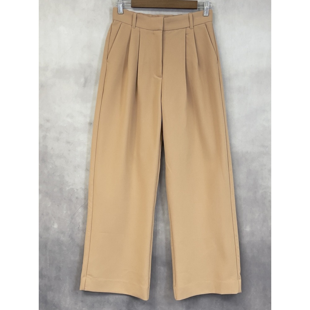 Abercrombie & Fitch Tan Pleated Wide-Leg Trousers
